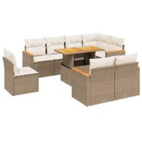 9-delige Loungeset met kussens poly rattan acacia beige - thumbnail