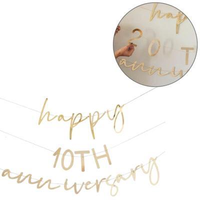 Ginger Ray letterslinger anniversary goudkleurig 6 m | 10 stuks