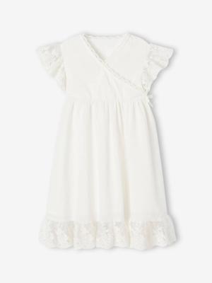 Nette jurk met wikkeldetail voor meisjes, met geborduurde details van tule wit