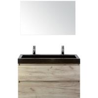 Maxx XL Badmeubelset 100 cm - Craft Oak - Wastafel Lucca 2 Kraangaten met Spiegel - thumbnail