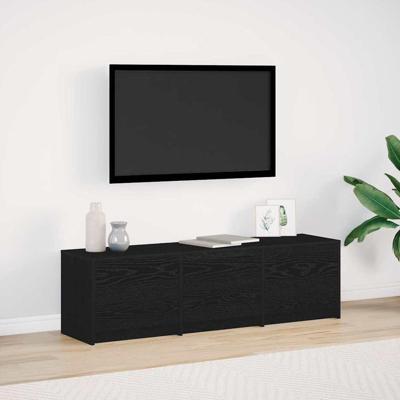 TV kast met LED's Zwart Eiken 140 x 34 x 40 cm Bewerkt hout TV kast met LED's Zwart Eiken 140 x 34 x 40 cm Bewerkt hout
