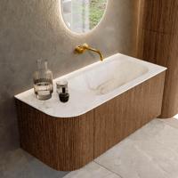 Mondiaz KURVE-DLUX 105 cm Onderkast Greeploos 1 Lade Met Deuren Walnut, Wastafel Solid Surface Rechts Frappe 0 Kraangaten Zonder Spiegel (KRVBGS105L1L1D0KR-Wal/Fra) - thumbnail