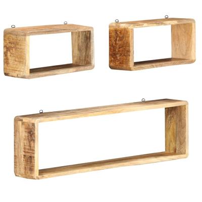 3-delige Wandschappenset kubus massief mangohout