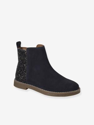 Leren boots voor meisjes met glitter, kleuterschoolcollectie marineblauw