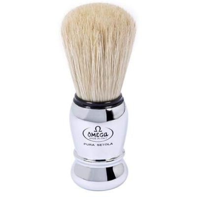 Omega scheerkwast varkenshaar chrome handvat 10cm Omega scheerkwast varkenshaar chrome handvat 10cm