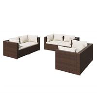 6-delige Loungeset met kussens poly rattan bruin - thumbnail