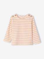T-shirt voor meisjes met Bretonse strepen ecru - thumbnail