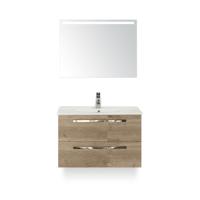 Seville Badmeubelset 80 cm - Natuur Eiken - Keramische Wastafel Wit Enjoy - met Sence Spiegel - thumbnail