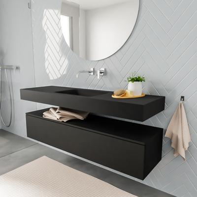 Zaro ALAN vrijhangende wastafel 150cm met wasbak Enkel midden en onderkast in kleur Zwart mat 1 lade(s) Zaro ALAN vrijhangende wastafel 150cm met wasbak Enkel midden en onderkast in kleur Zwart mat 1 lade(s)