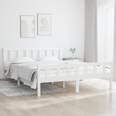 Bedframe massief hout wit 150x200 cm