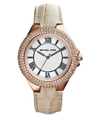 Michael Kors horlogeband MK2330 Leder Beige + beige stiksel