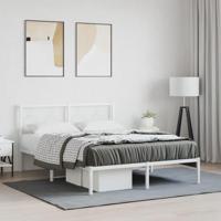 Bedframe met hoofdbord metaal wit 140x190 cm - thumbnail