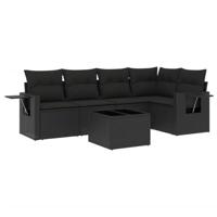 6-delige Loungeset met kussens poly rattan zwart - thumbnail