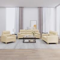 3-delige Loungeset met kussens stof crèmekleurig - thumbnail