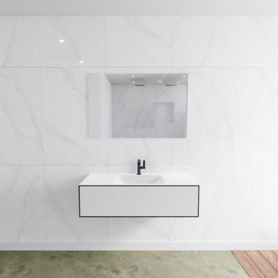 Badkamermeubelset Mondiaz LAGOM 110 cm met Gecentreerde Wastafel Solid Surface Met 1 Kraangat Mat Wit (1 lade) Badkamermeubelset Mondiaz LAGOM 110 cm met Gecentreerde Wastafel Solid Surface Met 1 Kraangat Mat Wit (1 lade)
