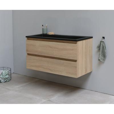 On-Line Onderkast - 100 cm - Voorgemonteerd - Ladestructuur - Acryl Wastafel - zonder Kraangat - Eiken