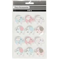 Creativ Company 3d stickers, olifanten, h: 25 mm, b: 31 mm, dikte 7 mm, 12 stuk/ 1 doos - thumbnail