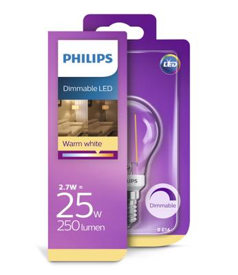 Philips Dimbare LED Kogellamp met E14 fitting - Warm wit - 2.7W vervangt 25W