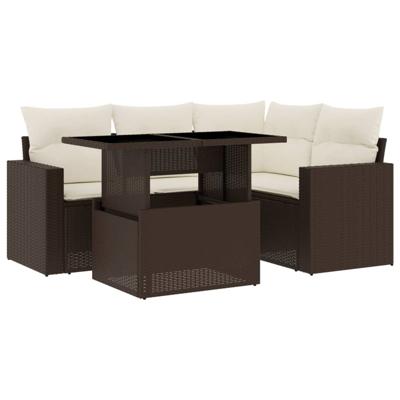 5-delige Loungeset met kussens poly rattan bruin