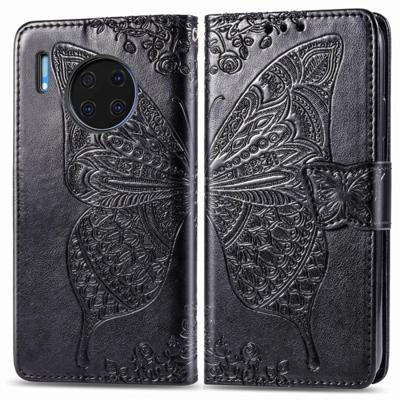 Voor Huawei mate 30 Pro Butterfly Love Flower reliëf horizontale Flip lederen draagtas met beugel/kaartsleuf/portemonnee/Lanyard (zwart)