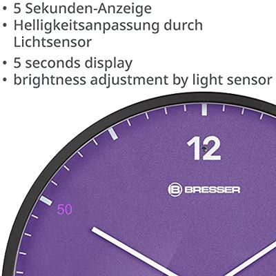 BRESSER MyTime LEDsec wandklok 24 cm met temperatuurweergave (purple)