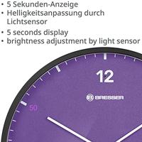 BRESSER MyTime LEDsec wandklok 24 cm met temperatuurweergave (purple) - thumbnail