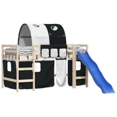 Gordijnen voor hoogslaper met tunnel polyester wit en zwart