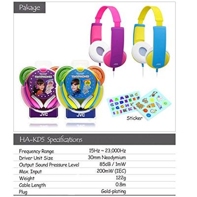 JVC HA-KD5-P-E On Ear koptelefoon Kabel Pink, Lila Volumebegrenzing, Lichtgewicht Kinderen