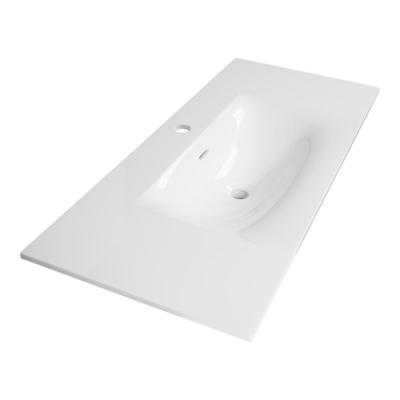 Brauer Glacier Wastafel - 100 cm - met 1 Spoelbak en 1 Kraangat - Fine Stone Hoogglans Wit