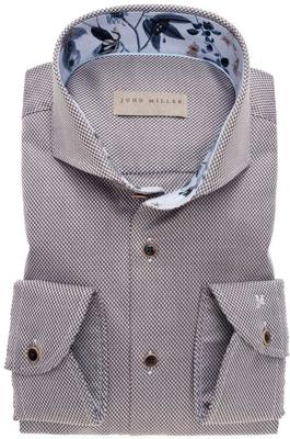 John Miller Heren Overhemd Donkerbruin Cutaway Tailored Fit