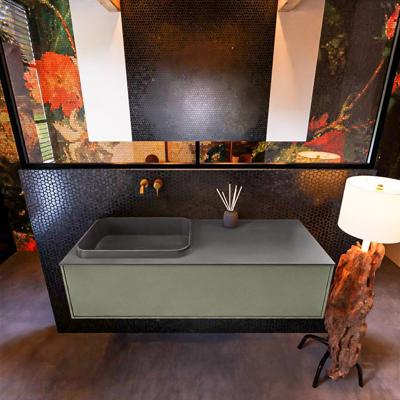 Badkamermeubelset Mondiaz Erin 120 cm met 1 Lade met RIDGE Wastafel Links Dark grey Zonder Kraangaten Greeploos Mat Army Badkamermeubelset Mondiaz Erin 120 cm met 1 Lade met RIDGE Wastafel Links Dark grey Zonder Kraangaten Greeploos Mat Army