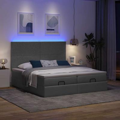 Ottoman bed met matrassen en LED's 160x200cm stof donkergrijs