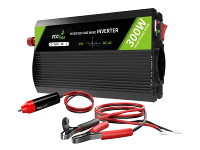 EcoLine - Omvormer 24V Naar 220V/230V sigarettenaanteker - 300w Vermogen 600w piek - Gemodificeerde Sinus - Vrachtwagen omvormer - stopcontact - autolader