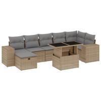 8-delige Loungeset met kussens poly rattan beige - thumbnail