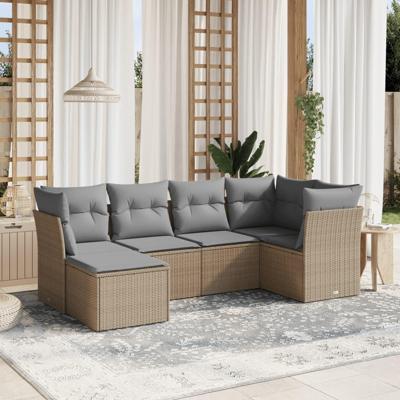 6-delige Loungeset met kussens poly rattan gemengd beige