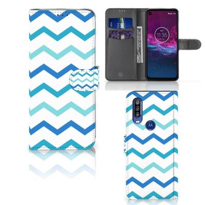 Motorola One Action | Telefoon Hoesje | Zigzag Blauw