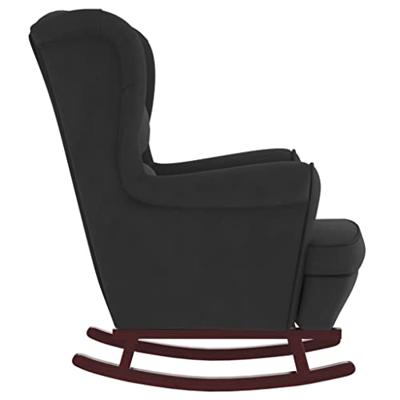 Schommelstoel met massief rubberwood poten fluweel zwart - thumbnail