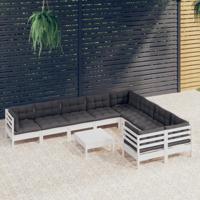 10-delige Loungeset met kussens grenenhout wit - thumbnail