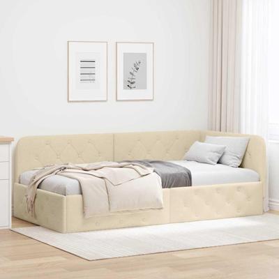 Hoekbedframe met hoofdeinde Crème 90 x 190 cm Stof