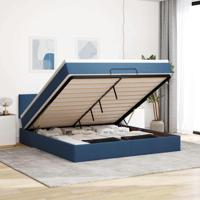 Ottoman bed met matras en LED's 160x200cm stof blauw - thumbnail