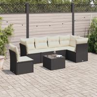 7-delige Loungeset met kussens poly rattan zwart - thumbnail
