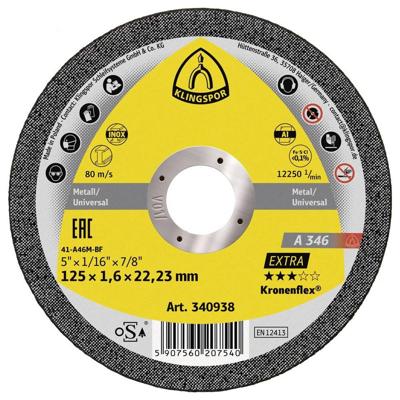 Klingspor A 346 Extra 340938 Doorslijpschijf recht 125 mm 25 stuk(s) RVS, Staal