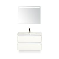 Dante Badmeubelset 80 cm - Wit Hoogglans - Keramische Wastafel Wit Cover - met Sence Spiegel - thumbnail