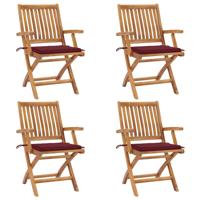 Tuinstoelen 4 st inklapbaar met kussens massief teakhout - thumbnail