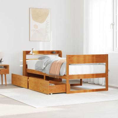 Bedframe zonder matras massief grenenhout wasbruin 75x190 cm