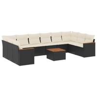 11-delige Loungeset met kussens poly rattan zwart - thumbnail