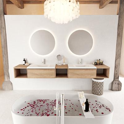 MONDIAZ BUKLA 280cm badmeubel met open module 40 L+M+R kleur Washed Oak met 2 lades. Wastafel CLOUD dubbel 2 kraangaten kleur Talc. MONDIAZ BUKLA 280cm badmeubel met open module 40 L+M+R kleur Washed Oak met 2 lades. Wastafel CLOUD dubbel 2 kraangaten kleur Talc.