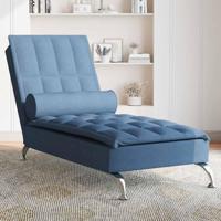Massage chaise longue met bolster stof blauw - thumbnail