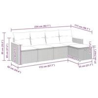 5-delige Loungeset met kussens poly rattan grijs - thumbnail