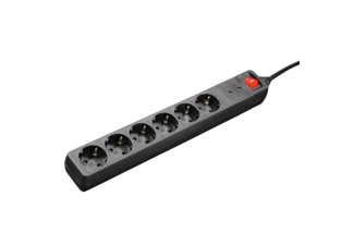 Hama 00137258 Stekkerdoos, 6-voudig, met overspanningsbeveiliging, 3 m, zwart multifunctioneel stopcontact, 230 V